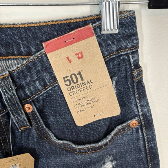 Levis Women 26 Blue Denim Button Fly High Rise 501 Original Cropped Jeans NWT - Picture 8 of 15